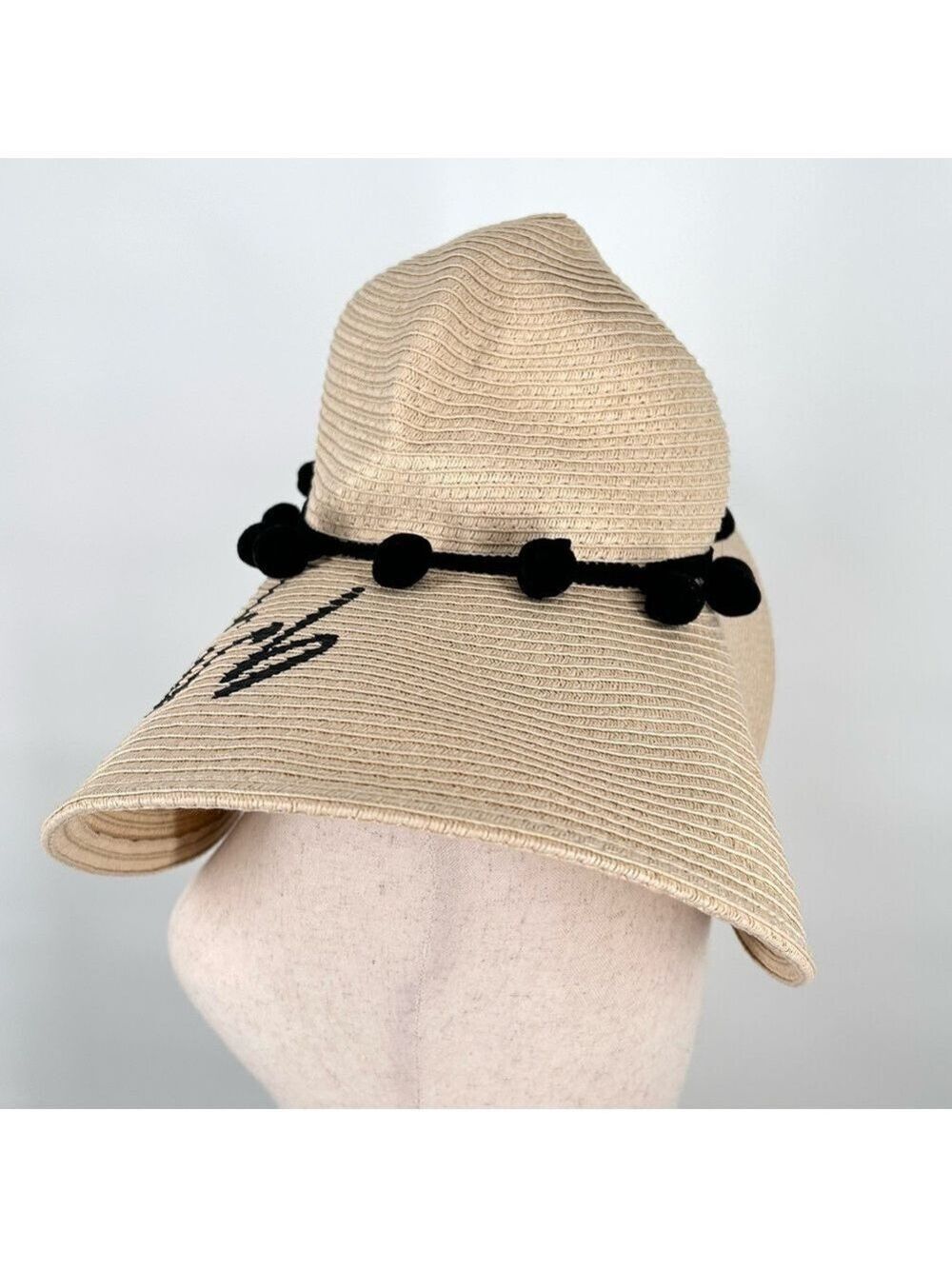 Coastalista Straw Wide Brim Hat Pom Pom NWT - Picture 4 of 14